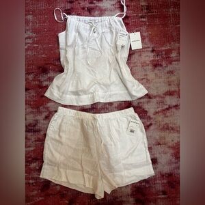 Nordstrom White Linen Top and Shorts Set Size Small